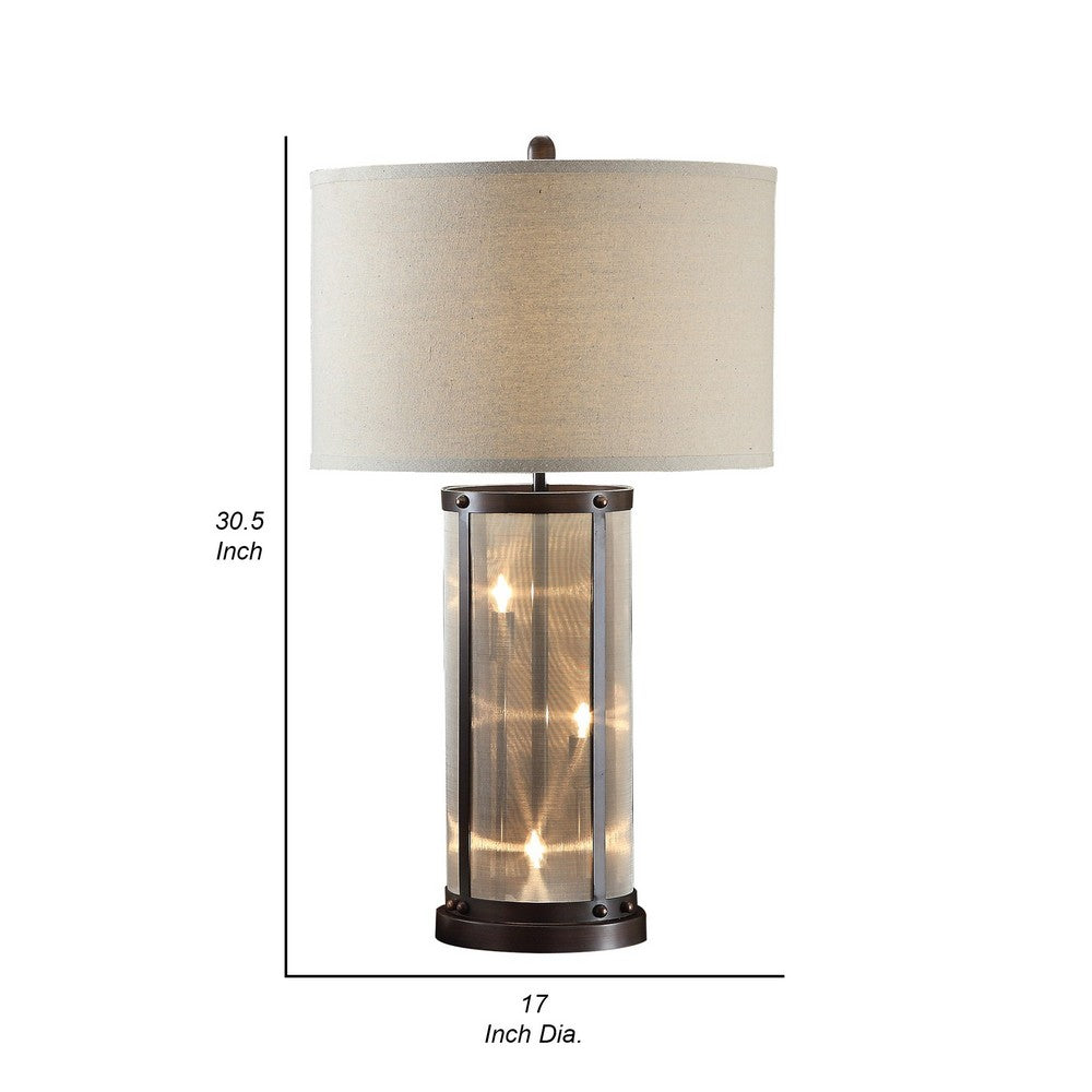 31 Inch Table Lamp, Classic Drum Fabric Shade, Modern Metal Base, Bronze - BM308997