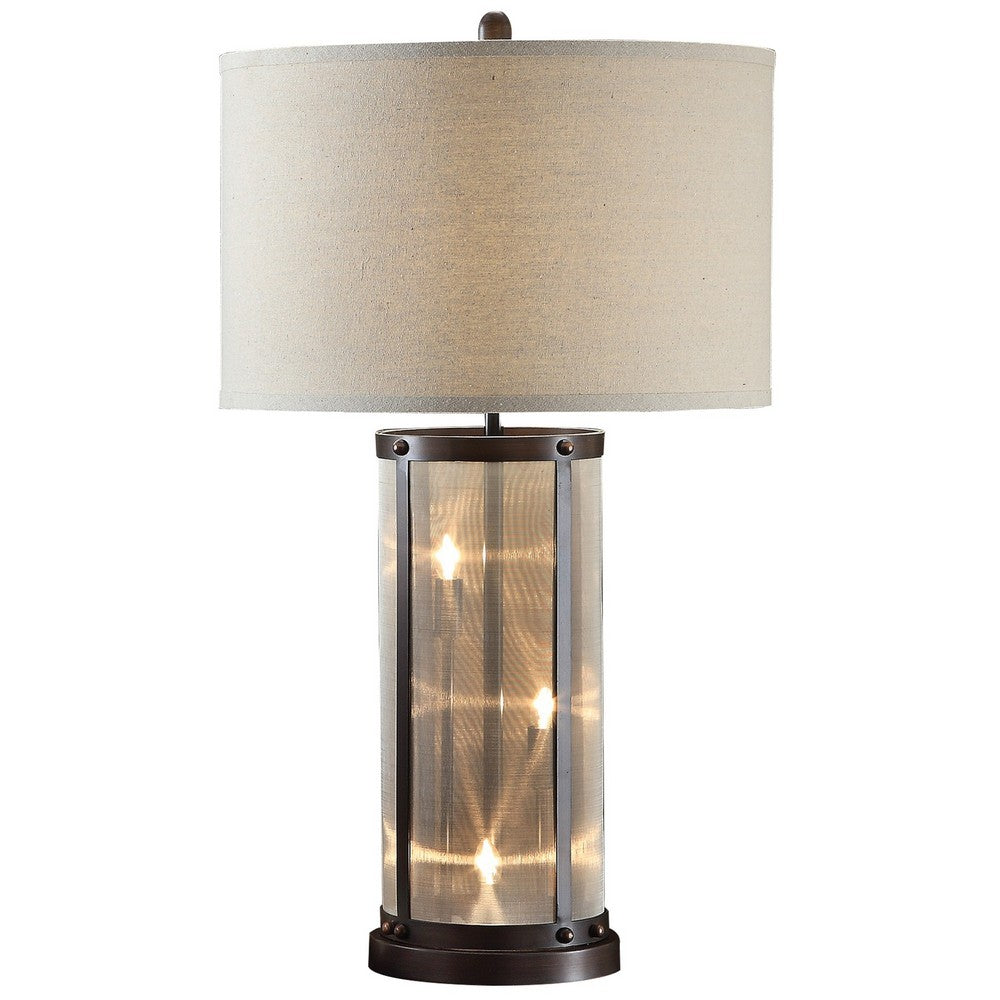 31 Inch Table Lamp, Classic Drum Fabric Shade, Modern Metal Base, Bronze - BM308997