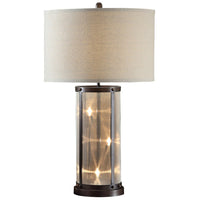 31 Inch Table Lamp, Classic Drum Fabric Shade, Modern Metal Base, Bronze - BM308997