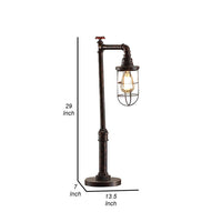 29 Inch Table Lamp, Dome Shade, Industrial Pipe Design, Rustic Bronze - BM308998