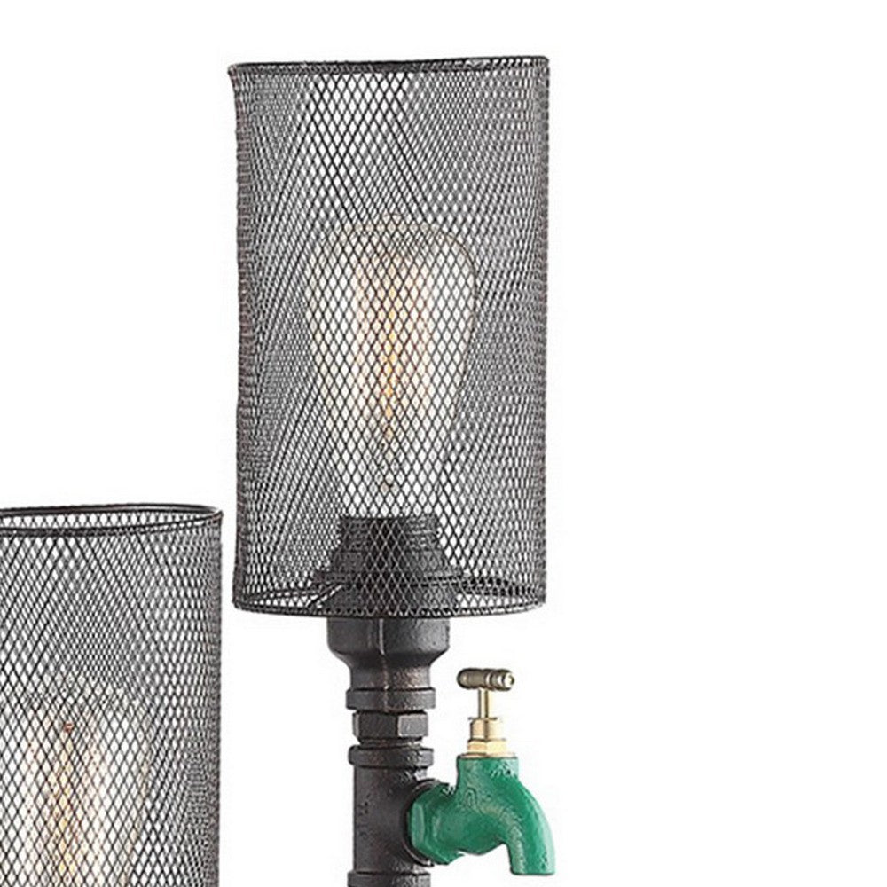 34 Inch Table Lamp, Drum Mesh Shade, Metal Base, Rustic Bronze Finish - BM308999