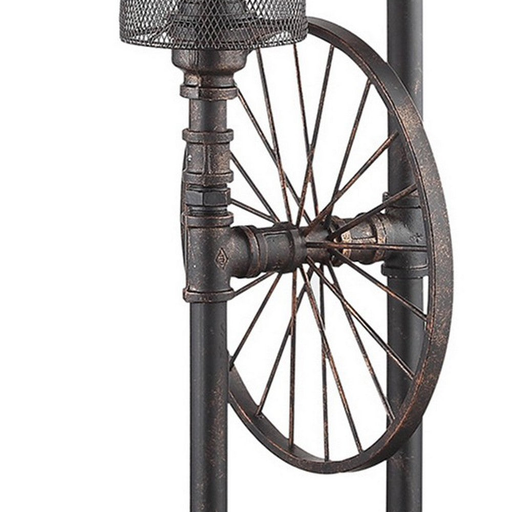 34 Inch Table Lamp, Drum Mesh Shade, Metal Base, Rustic Bronze Finish - BM308999