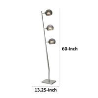 60 Inch Floor Lamp, 3 Dome Glass Shades, Accent Square Metal Base, Nickel - BM309045