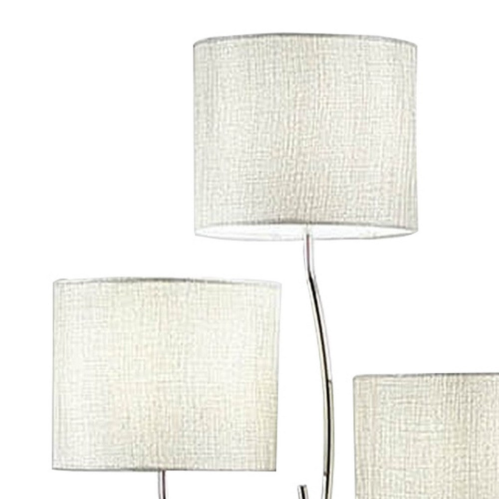 Indi 60 Inch Floor Lamp, 3 Drum Fabric Shade, Round Metal Base, Silver - BM309050