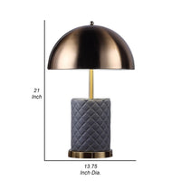 Aria 21 Inch Table Lamp, Dome Shade, Round Base, Gray Faux Leather, Brass - BM309063