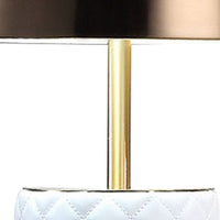 Aria 21 Inch Table Lamp, Dome Shade, Round Base, White Faux Leather, Brass - BM309065
