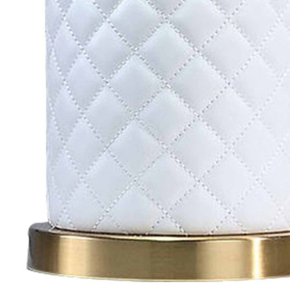 Aria 21 Inch Table Lamp, Dome Shade, Round Base, White Faux Leather, Brass - BM309065