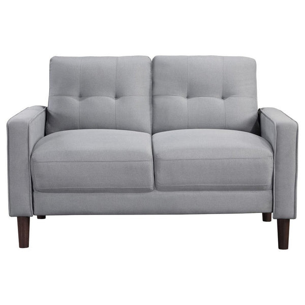Bow 54 Inch Loveseat, Grid Tufted Back, Track Arms, Self Welt Trim, Gray - BM309143