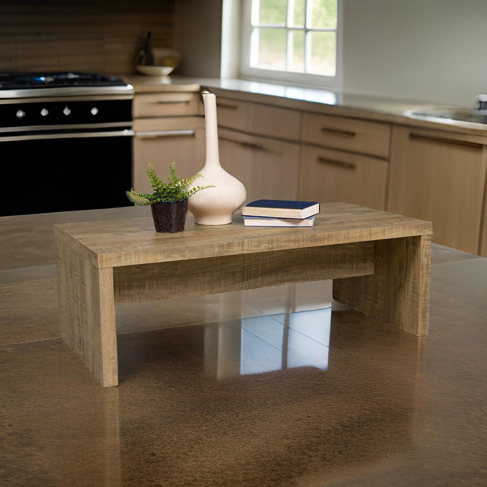 Nette 47 Inch Coffee Table with Rough Hewn Saw Marks, Wood, Natural Brown - BM309146