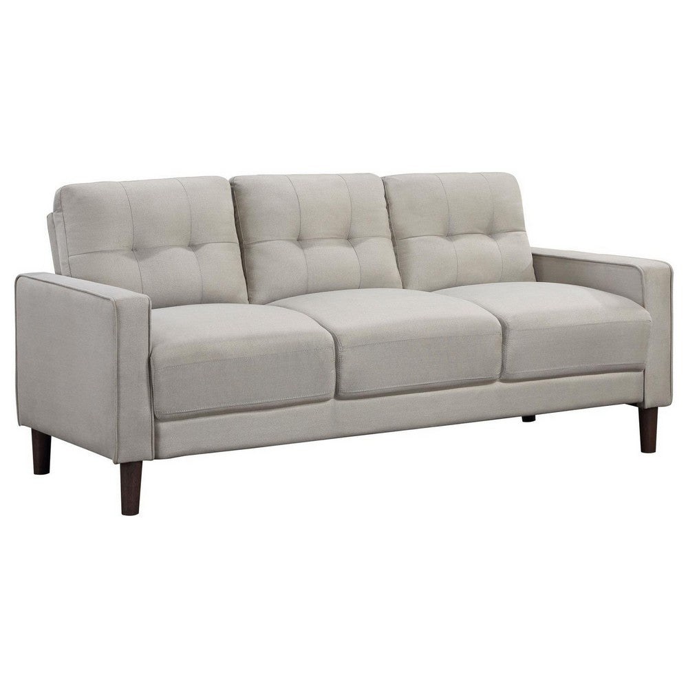 Bow 77 Inch Sofa, Grid Tufted Back, Track Arms, Self Welt Trim, Beige - BM309148