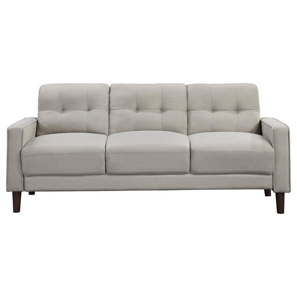 Bow 77 Inch Sofa, Grid Tufted Back, Track Arms, Self Welt Trim, Beige - BM309148