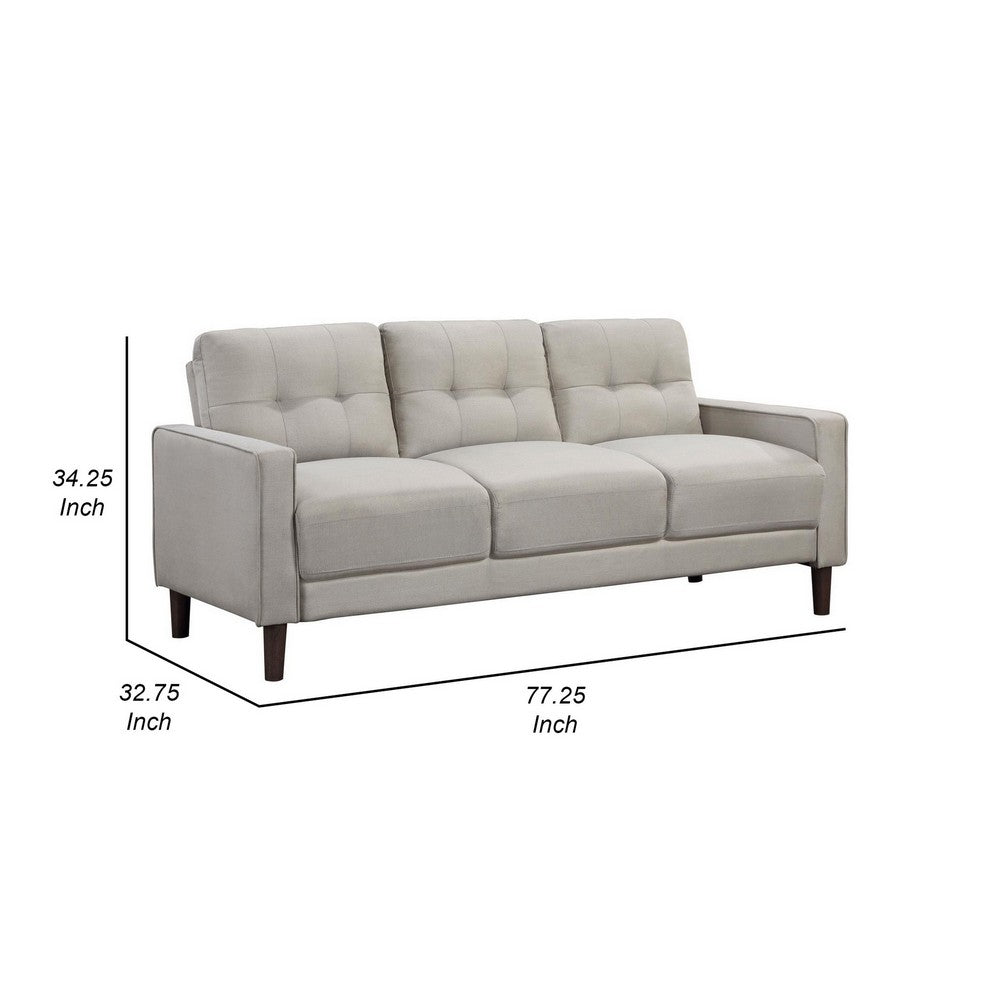 Bow 77 Inch Sofa, Grid Tufted Back, Track Arms, Self Welt Trim, Beige - BM309148