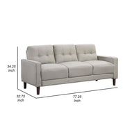 Bow 77 Inch Sofa, Grid Tufted Back, Track Arms, Self Welt Trim, Beige - BM309148