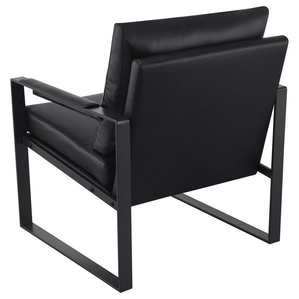 Rosy 28 Inch Accent Armchair, Vegan Faux Leather, Black and Charcoal Finish - BM309163