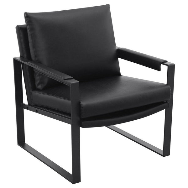 Rosy 28 Inch Accent Armchair, Vegan Faux Leather, Black and Charcoal Finish - BM309163