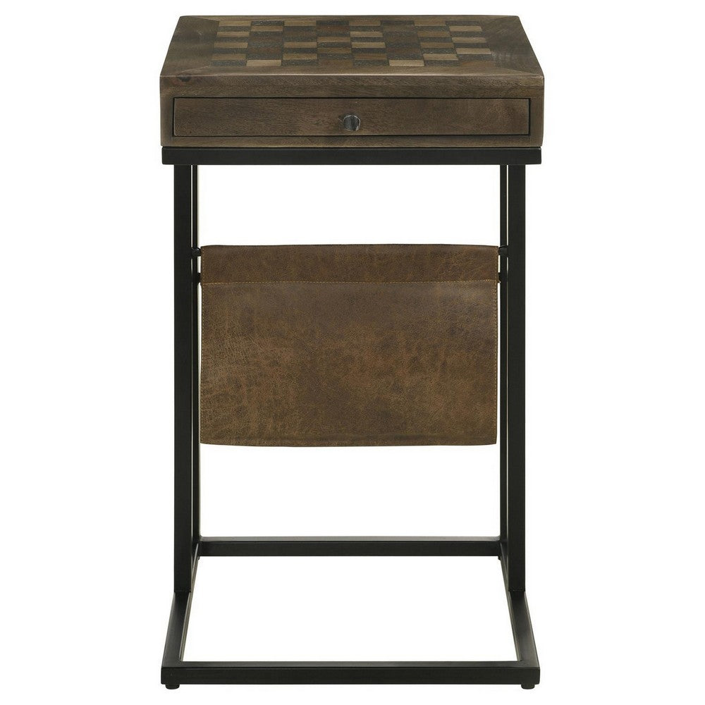 27 Inch Chess Side Table, Drawer, Magazine Holder, Tobbaco Brown Mango Wood - BM309207