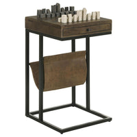 27 Inch Chess Side Table, Drawer, Magazine Holder, Tobbaco Brown Mango Wood - BM309207