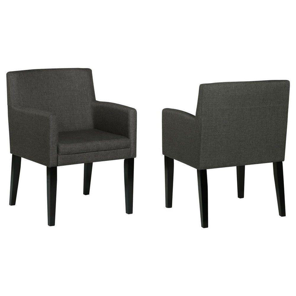 Kinza 24 Inch Armchair Set of 2, Gray, Cushioned Seat, Wood Block Legs - BM309222