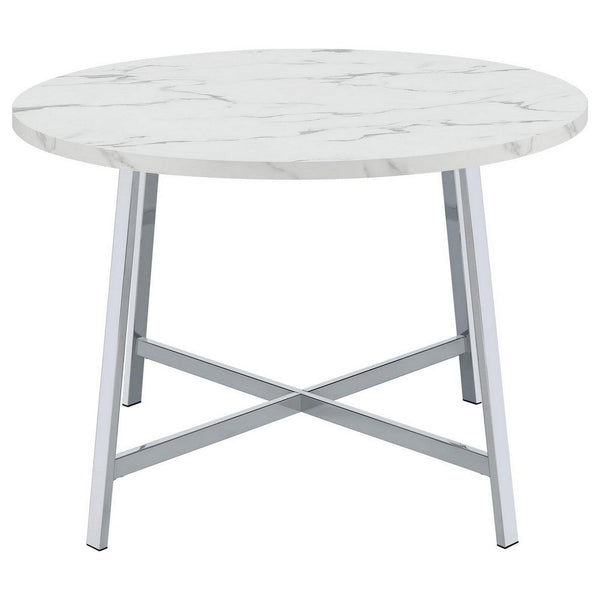 45 Inch Dining Table, Faux Carrara Round Marble Top, Chrome Metal Legs - BM309242