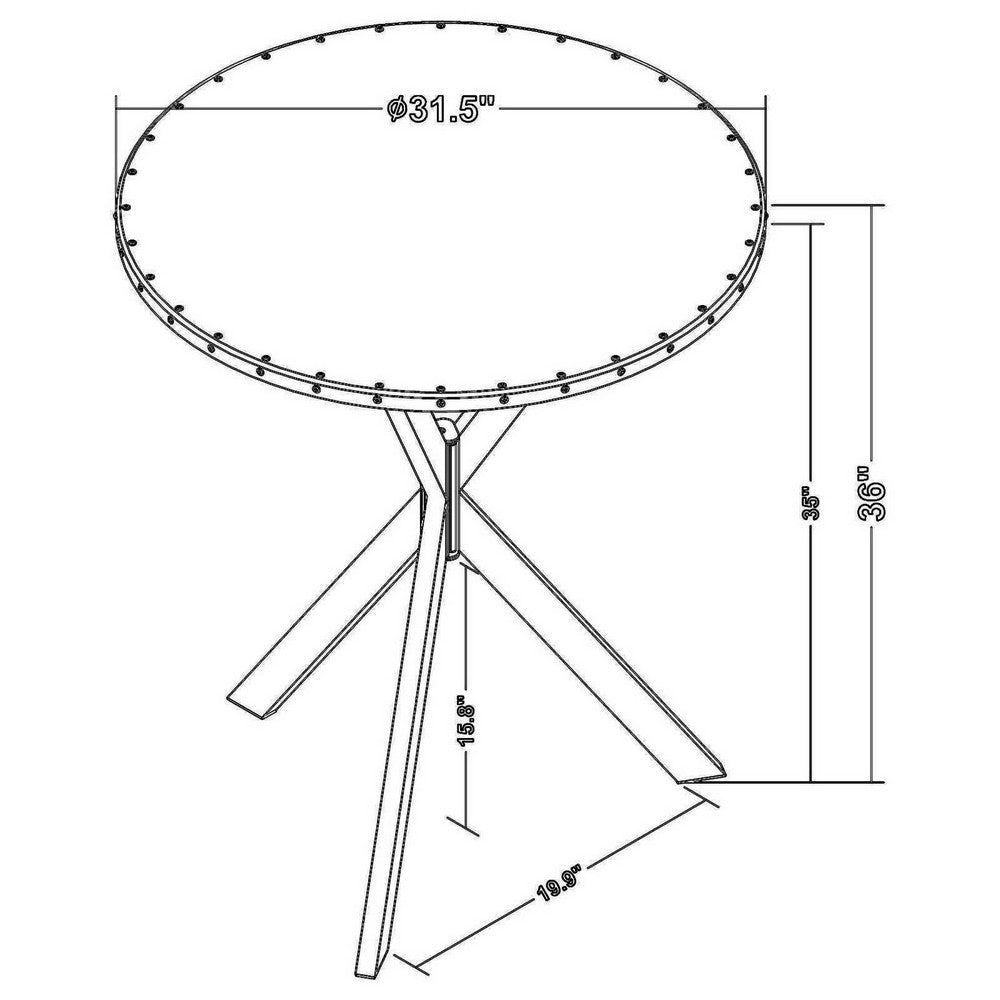 36 Inch Bar Table, Metal Top, Hammered Nails, Intersected Base, Silver  - BM309250