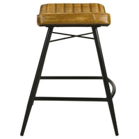 Vini 25 Inch Counter Stool Set of 2, Curved Leather Seat, Tufted, Brown - BM309254