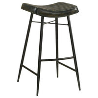 Vini 30 Inch Bar Stool Set of 2, Curved Leather Seat, Channel Tufted, Black - BM309255