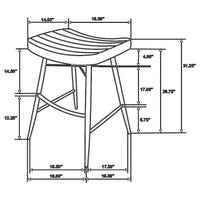 Vini 30 Inch Bar Stool Set of 2, Curved Leather Seat, Channel Tufted, Black - BM309255