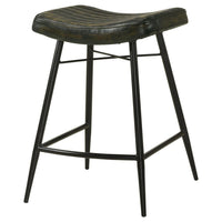 Vini 25 Inch Counter Stool Set of 2, Curved Leather Seat, Tufted Black - BM309256