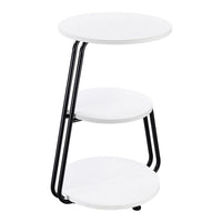 26 Inch Side End Table, 3 Tier Design, Black Metal Frame, White Finish - BM309263