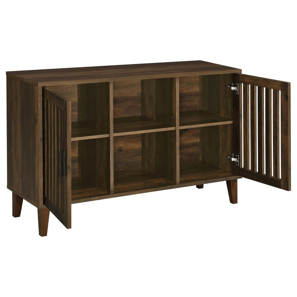 47 Inch Accent Cabinet, Slatted Design, 2 Shelves, Brown and Black Finish - BM309268
