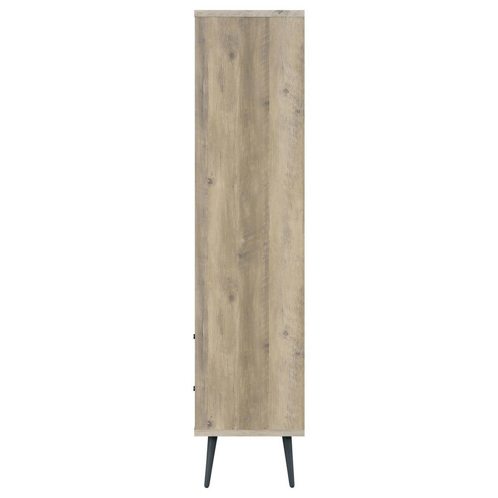 70 Inch Bookcase, 3 Shelves, Vertical Dividers, 2 Drawers, Brown, Gray - BM309269
