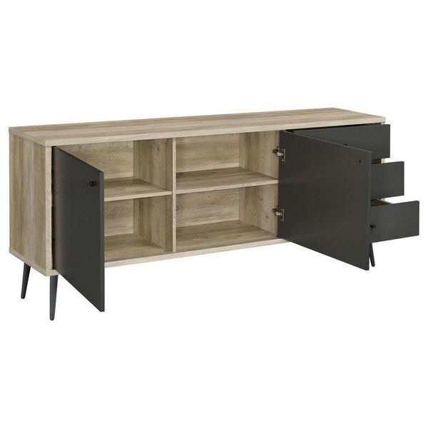 71 Inch Sideboard Console Cabinet, 2 Doors, 2 Shelves, 3 Drawers, Gray - BM309270