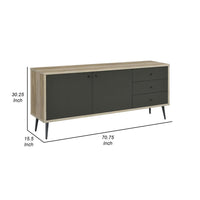 71 Inch Sideboard Console Cabinet, 2 Doors, 2 Shelves, 3 Drawers, Gray - BM309270