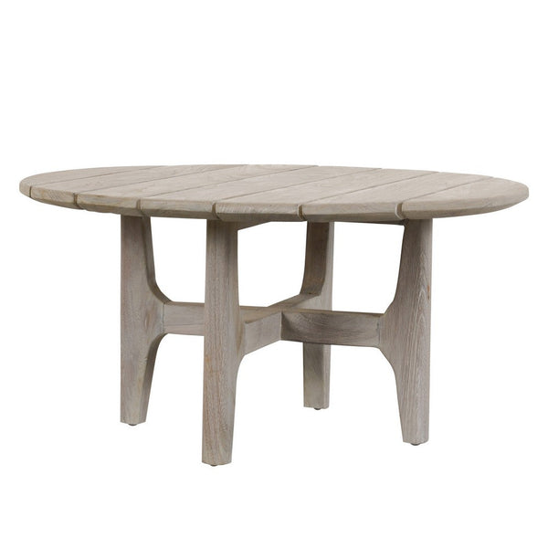 Ham 32 Inch Outdoor Round Coffee Table, Plank Tabletop, Gray Distressed - BM309278