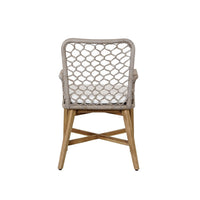 Aok 23 Inch Teak Outdoor Dining Chair, Gray Woven Rope, Curved Back, Brown - BM309281