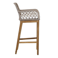 Aok 33 Inch Outdoor Barstool Chair, Gray Woven Rope, Curved Back, Brown Teak - BM309283