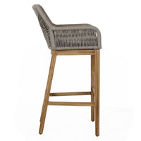 Navi 33 Inch Outdoor Barstool Chair, Woven Rope Crossed, Gray, Brown Teak - BM309284