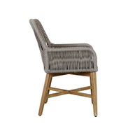 Navi 25 Inch Outdoor Dining Chair, Woven Rope, Ash Gray, Brown Teak Wood - BM309286