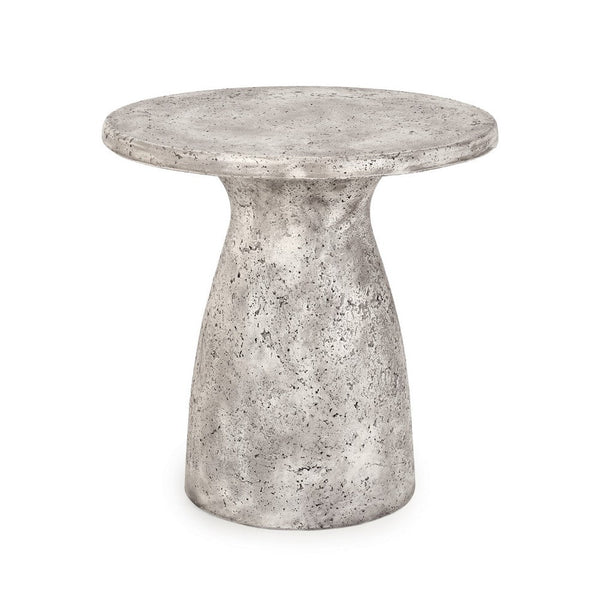 18 Inch Concrete Outdoor Accent Table, Round Tabletop, Light Gray Finish - BM309292