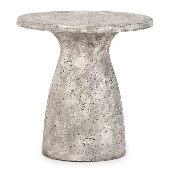 18 Inch Concrete Outdoor Accent Table, Round Tabletop, Light Gray Finish - BM309292