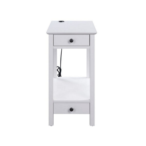 Zina 24 Inch Accent Side Table, 2 Drawers, White Pine Wood, USB Charger - BM309381