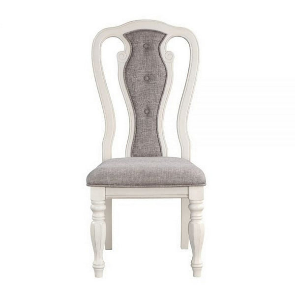 Fil 23 Inch Dining Side Chair Set of 2, Tufted Gray Fabric, Queen Anne - BM309389