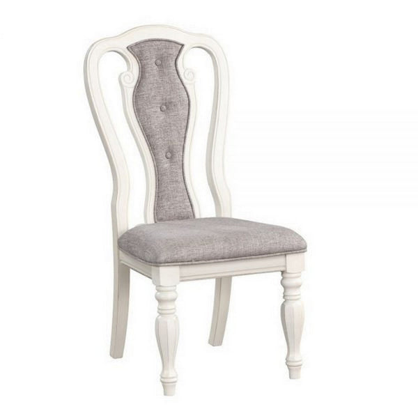 Fil 23 Inch Dining Side Chair Set of 2, Tufted Gray Fabric, Queen Anne - BM309389