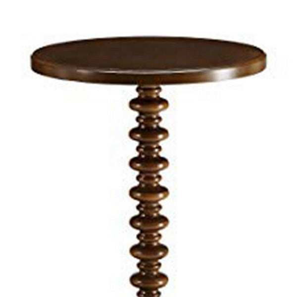 Toni 22 Inch Accent Side Table, Solid Wood Turned Spindle, Walnut Brown - BM309402