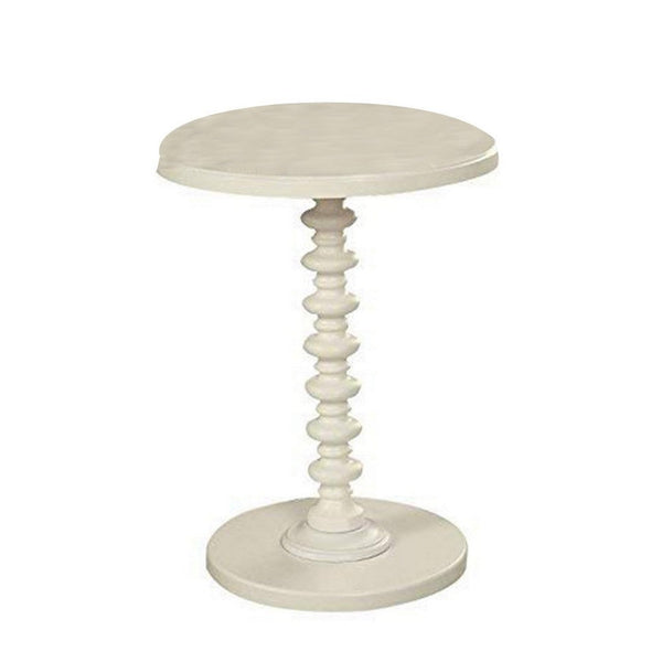 Toni 22 Inch Accent Side Table, Solid Wood, Turned Spindle Base, White - BM309403