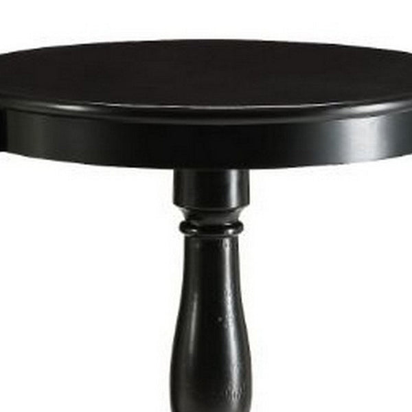 Azia 25 Inch Accent Side Table, Solid Wood, Flared Legs, Black Finish - BM309404