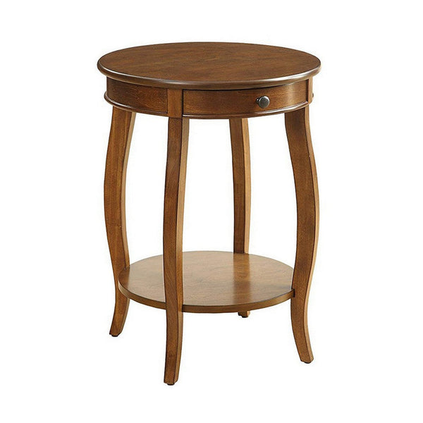Lina 24 Inch Side End Table, 1 Drawer, Bowed Saber Legs, Cherry Brown - BM309405