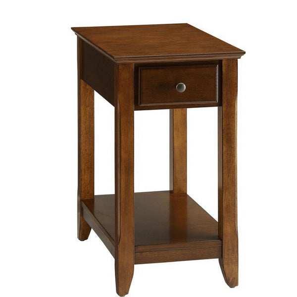 Jena 23 Inch Accent Side Table, 1 Drawer, 1 Shelf, Walnut Brown Wood - BM309406
