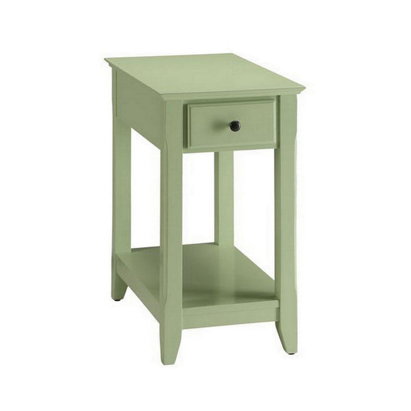 Jena 23 Inch Accent Side Table, 1 Drawer, 1 Shelf, Light Green Wood - BM309407