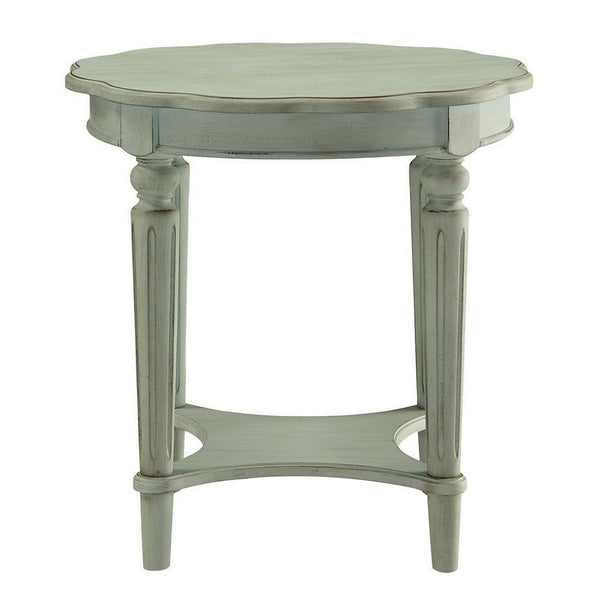 Fiza 24 Inch Side End Table, Solid Wood, Turned Legs, Antique Green Finish - BM309408